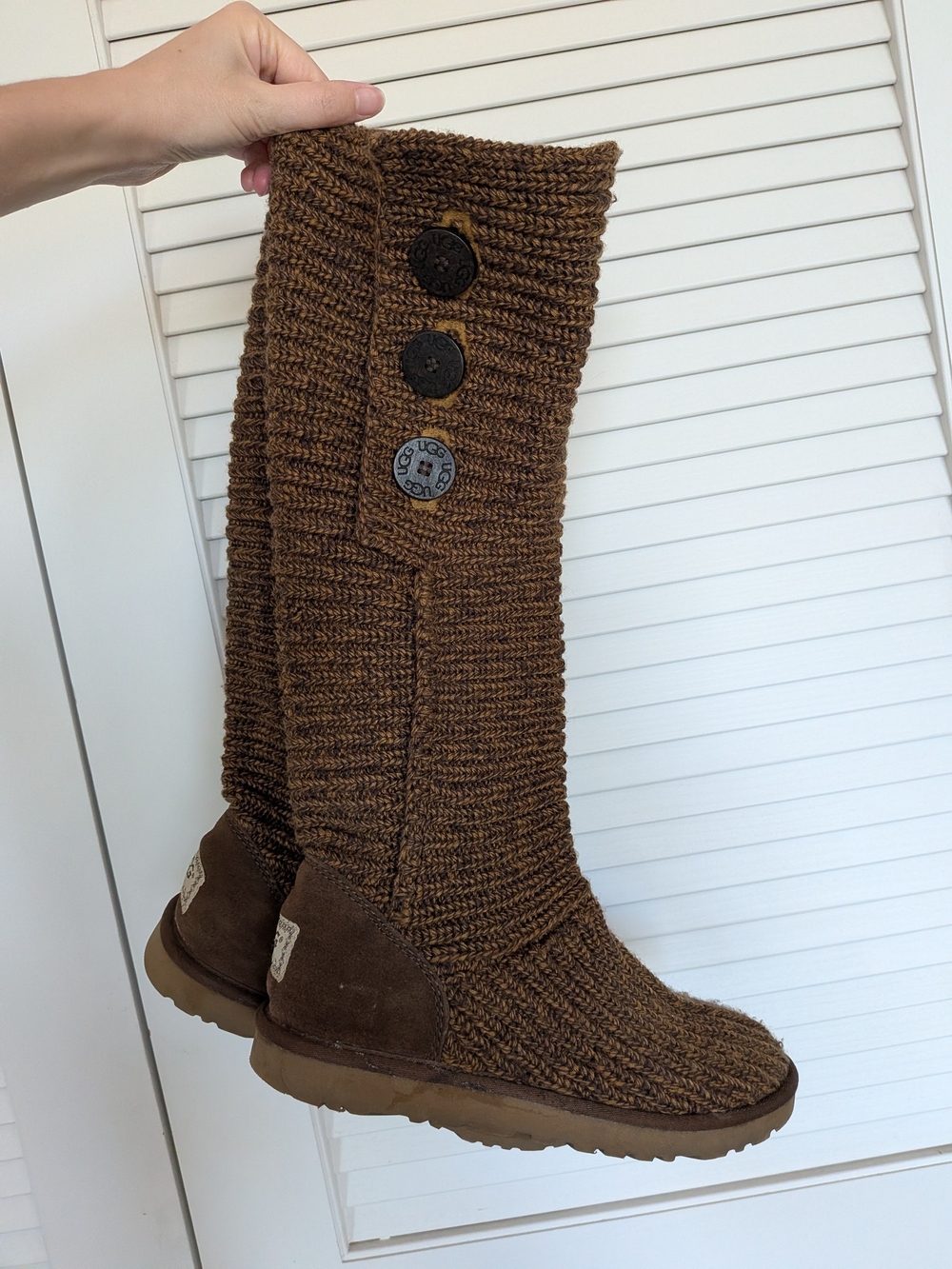 UGG Brown Knit Button Tall Boots
